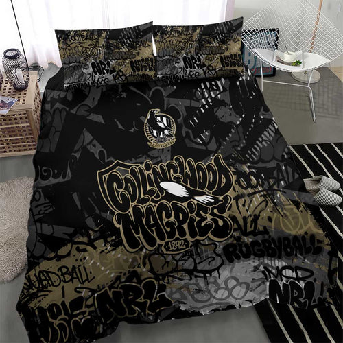 Collingwood Magpies Bedding Set Urban Graffiti Street Art - Bold Abstract Spray Paint