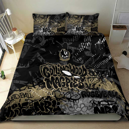 Collingwood Magpies Bedding Set Urban Graffiti Street Art - Bold Abstract Spray Paint