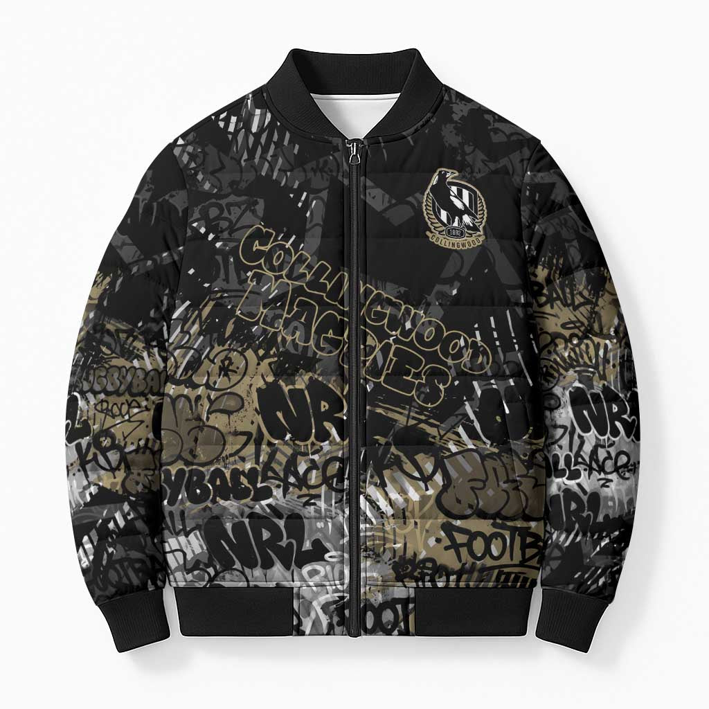 Collingwood Magpies Bomber Puffer Jacket Urban Graffiti Street Art - Bold Abstract Spray Paint