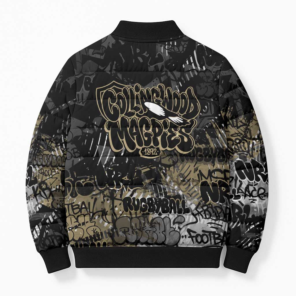 Collingwood Magpies Bomber Puffer Jacket Urban Graffiti Street Art - Bold Abstract Spray Paint