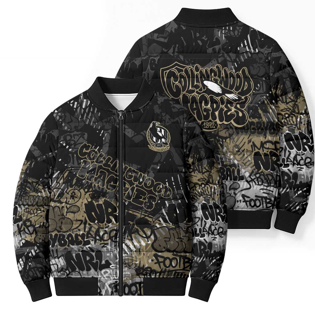 Collingwood Magpies Bomber Puffer Jacket Urban Graffiti Street Art - Bold Abstract Spray Paint