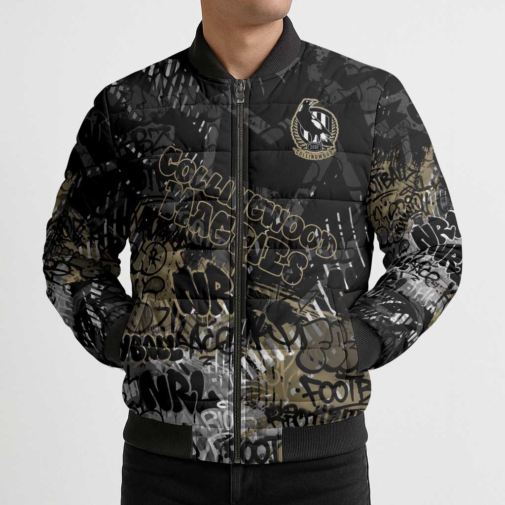 Collingwood Magpies Bomber Puffer Jacket Urban Graffiti Street Art - Bold Abstract Spray Paint