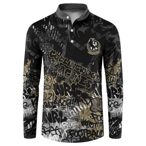 Collingwood Magpies Button Sweatshirt Urban Graffiti Street Art - Bold Abstract Spray Paint