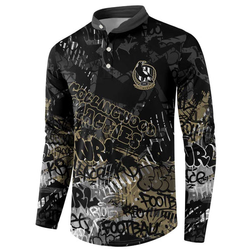 Collingwood Magpies Button Sweatshirt Urban Graffiti Street Art - Bold Abstract Spray Paint