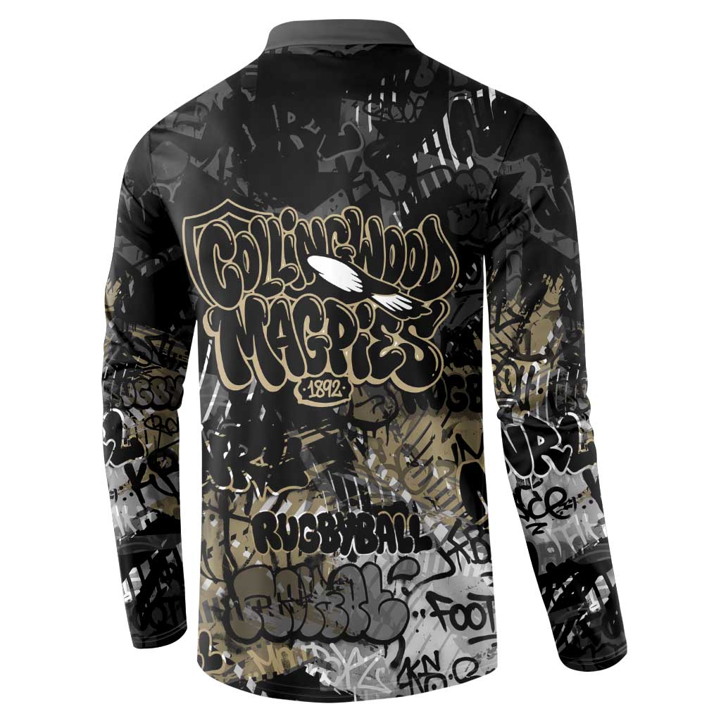 Collingwood Magpies Button Sweatshirt Urban Graffiti Street Art - Bold Abstract Spray Paint