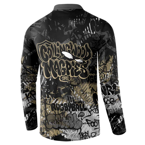 Collingwood Magpies Button Sweatshirt Urban Graffiti Street Art - Bold Abstract Spray Paint