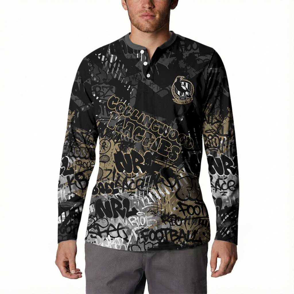 Collingwood Magpies Button Sweatshirt Urban Graffiti Street Art - Bold Abstract Spray Paint