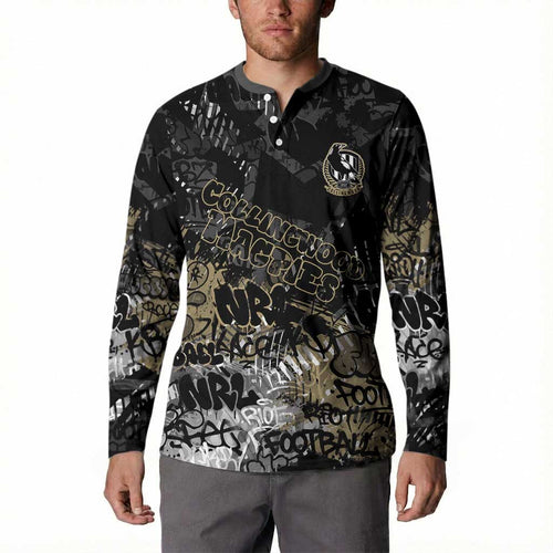 Collingwood Magpies Button Sweatshirt Urban Graffiti Street Art - Bold Abstract Spray Paint