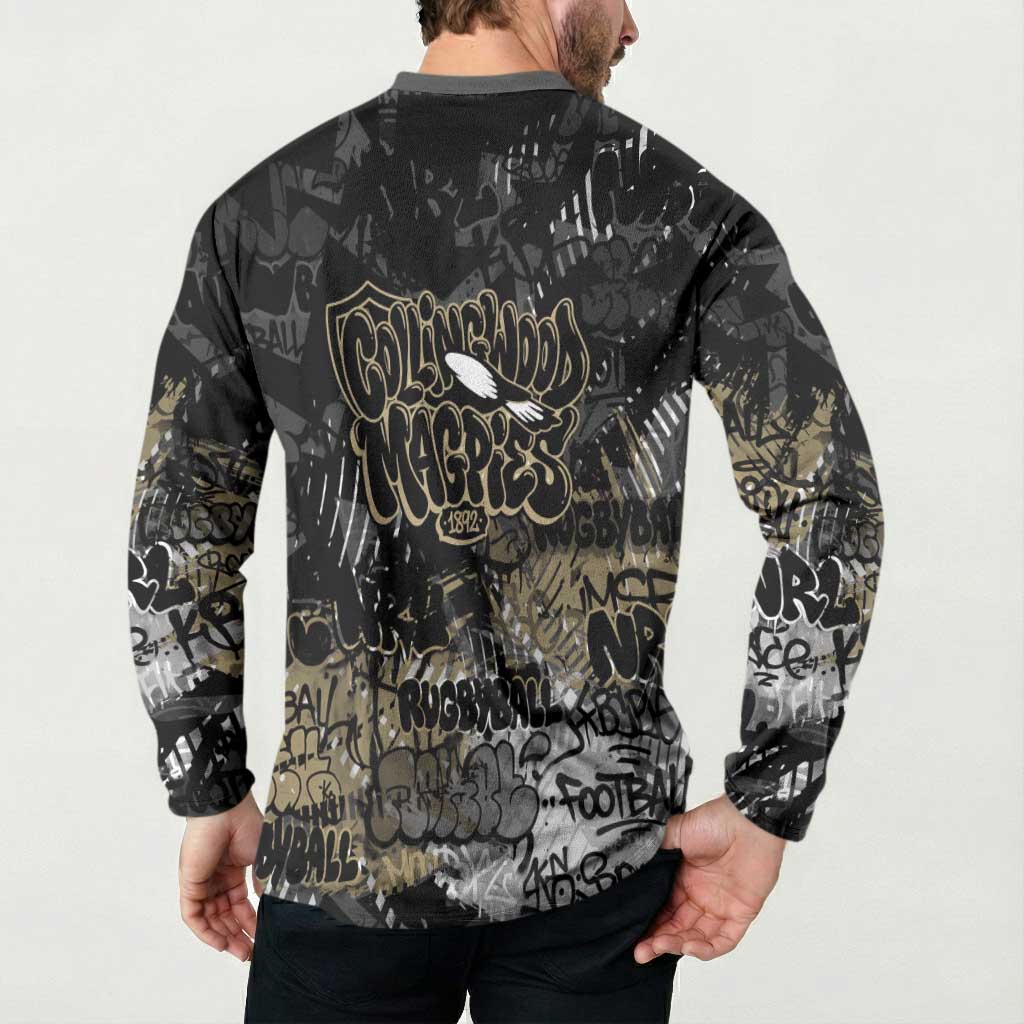 Collingwood Magpies Button Sweatshirt Urban Graffiti Street Art - Bold Abstract Spray Paint