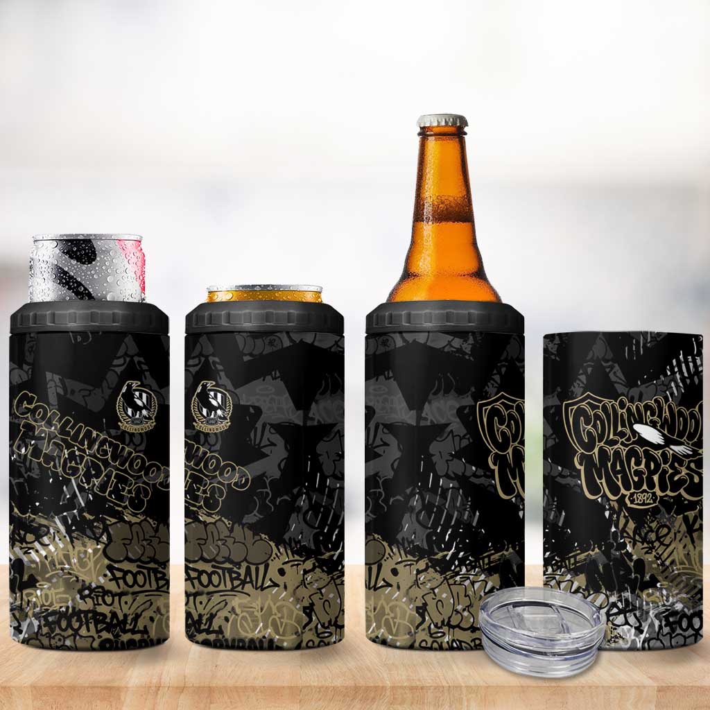 Collingwood Magpies 4 in 1 Can Cooler Tumbler Urban Graffiti Street Art - Bold Abstract Spray Paint