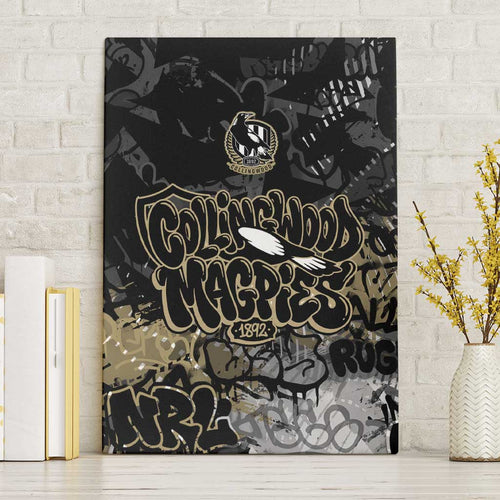 Collingwood Magpies Canvas Wall Art Urban Graffiti Street Art - Bold Abstract Spray Paint