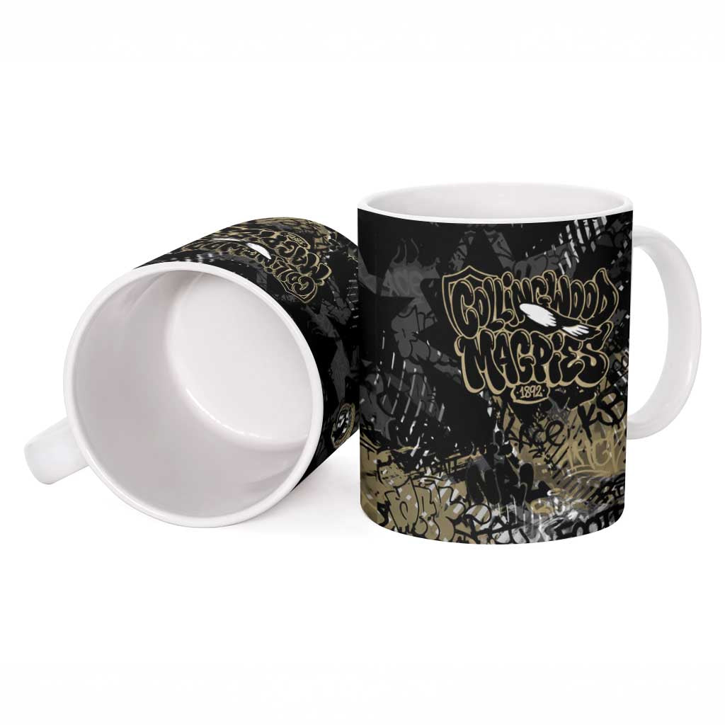 Collingwood Magpies Ceramic Mug Urban Graffiti Street Art - Bold Abstract Spray Paint