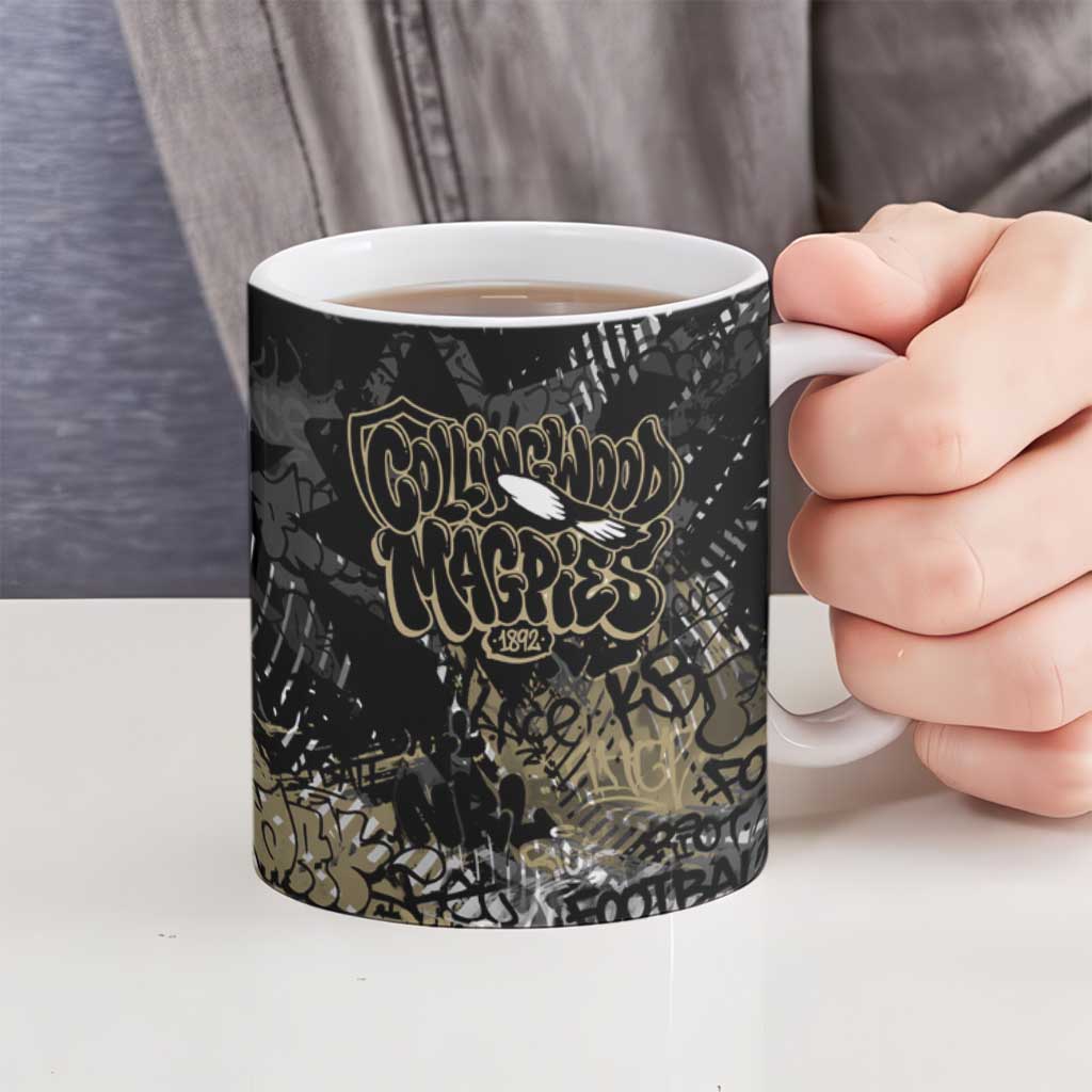 Collingwood Magpies Ceramic Mug Urban Graffiti Street Art - Bold Abstract Spray Paint