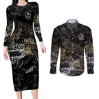 Collingwood Magpies Couples Matching Long Sleeve Bodycon Dress and Long Sleeve Button Shirt Urban Graffiti Street Art - Bold Abstract Spray Paint