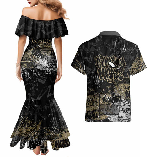 Collingwood Magpies Couples Matching Mermaid Dress and Hawaiian Shirt Urban Graffiti Street Art - Bold Abstract Spray Paint