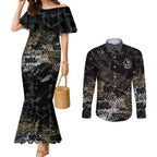 Collingwood Magpies Couples Matching Mermaid Dress and Long Sleeve Button Shirt Urban Graffiti Street Art - Bold Abstract Spray Paint