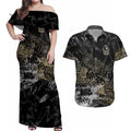 Collingwood Magpies Couples Matching Off Shoulder Maxi Dress and Hawaiian Shirt Urban Graffiti Street Art - Bold Abstract Spray Paint