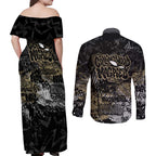 Collingwood Magpies Couples Matching Off Shoulder Maxi Dress and Long Sleeve Button Shirt Urban Graffiti Street Art - Bold Abstract Spray Paint