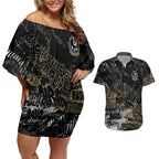 Collingwood Magpies Couples Matching Off Shoulder Short Dress and Hawaiian Shirt Urban Graffiti Street Art - Bold Abstract Spray Paint