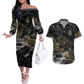 Collingwood Magpies Couples Matching Off The Shoulder Long Sleeve Dress and Hawaiian Shirt Urban Graffiti Street Art - Bold Abstract Spray Paint