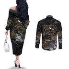 Collingwood Magpies Couples Matching Off The Shoulder Long Sleeve Dress and Long Sleeve Button Shirt Urban Graffiti Street Art - Bold Abstract Spray Paint