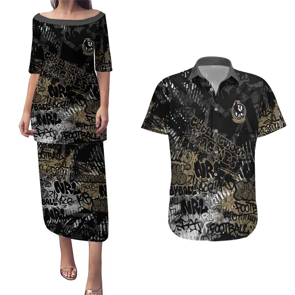 Collingwood Magpies Couples Matching Puletasi and Hawaiian Shirt Urban Graffiti Street Art - Bold Abstract Spray Paint