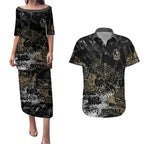 Collingwood Magpies Couples Matching Puletasi and Hawaiian Shirt Urban Graffiti Street Art - Bold Abstract Spray Paint