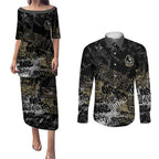 Collingwood Magpies Couples Matching Puletasi and Long Sleeve Button Shirt Urban Graffiti Street Art - Bold Abstract Spray Paint