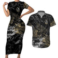 Collingwood Magpies Couples Matching Short Sleeve Bodycon Dress and Hawaiian Shirt Urban Graffiti Street Art - Bold Abstract Spray Paint