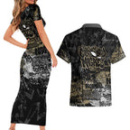 Collingwood Magpies Couples Matching Short Sleeve Bodycon Dress and Hawaiian Shirt Urban Graffiti Street Art - Bold Abstract Spray Paint