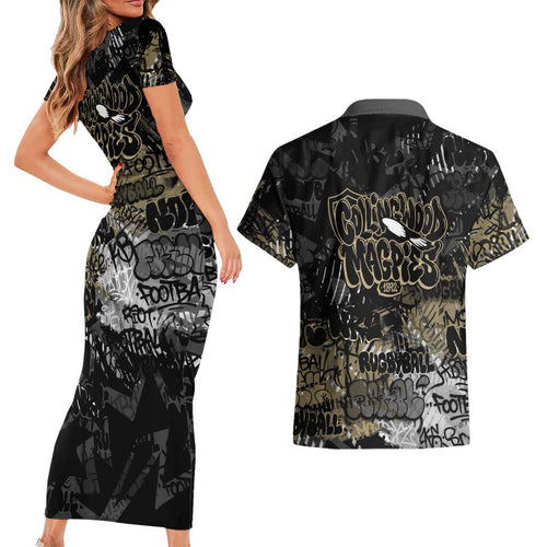 Collingwood Magpies Couples Matching Short Sleeve Bodycon Dress and Hawaiian Shirt Urban Graffiti Street Art - Bold Abstract Spray Paint