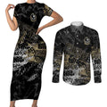 Collingwood Magpies Couples Matching Short Sleeve Bodycon Dress and Long Sleeve Button Shirt Urban Graffiti Street Art - Bold Abstract Spray Paint