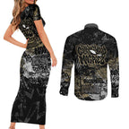 Collingwood Magpies Couples Matching Short Sleeve Bodycon Dress and Long Sleeve Button Shirt Urban Graffiti Street Art - Bold Abstract Spray Paint