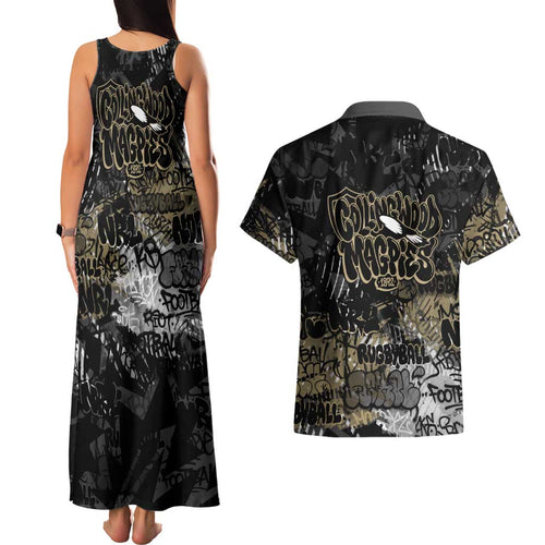 Collingwood Magpies Couples Matching Tank Maxi Dress and Hawaiian Shirt Urban Graffiti Street Art - Bold Abstract Spray Paint