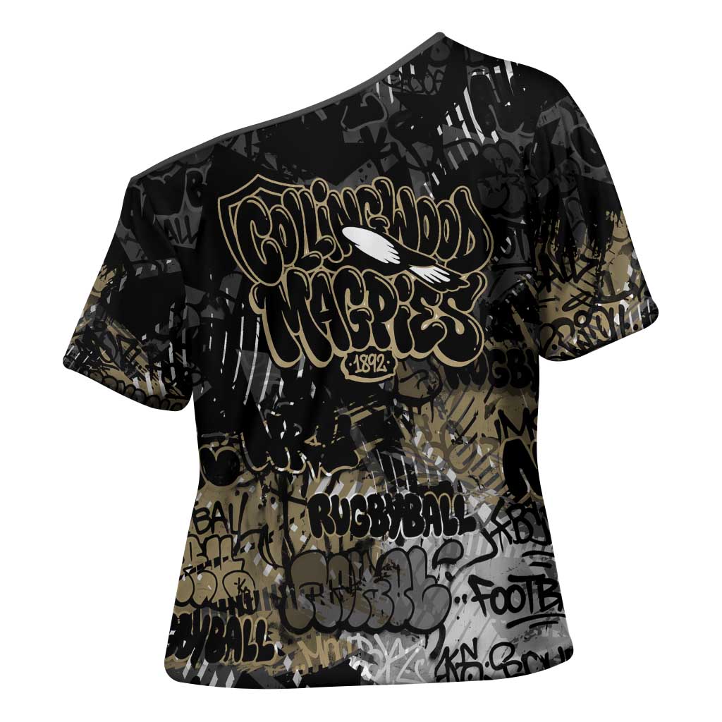 Collingwood Magpies Cross Shoulder Shirt Urban Graffiti Street Art - Bold Abstract Spray Paint