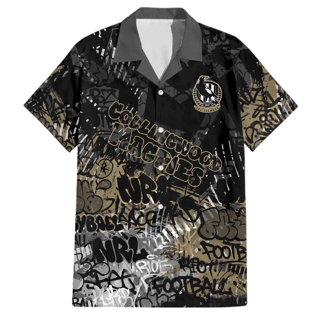 Collingwood Magpies Family Matching Long Sleeve Bodycon Dress and Hawaiian Shirt Urban Graffiti Street Art - Bold Abstract Spray Paint