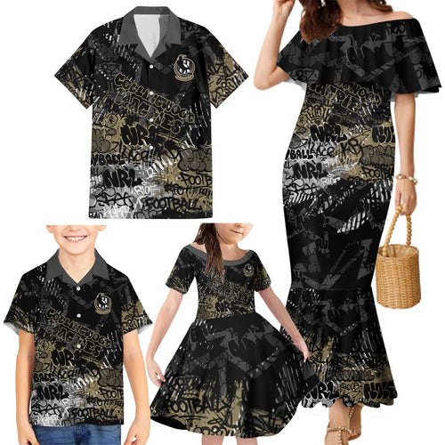 Collingwood Magpies Family Matching Mermaid Dress and Hawaiian Shirt Urban Graffiti Street Art - Bold Abstract Spray Paint