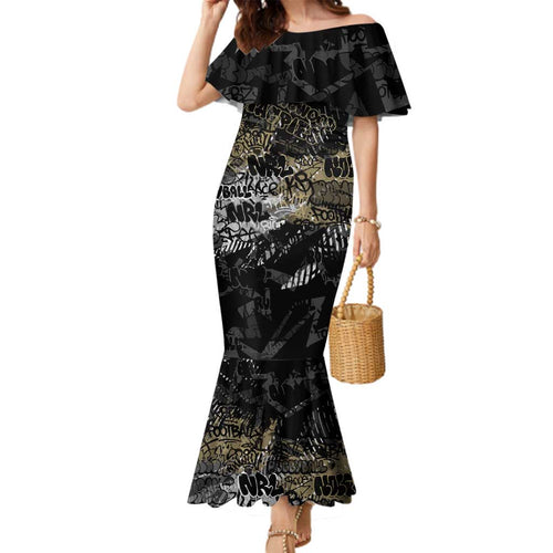 Collingwood Magpies Family Matching Mermaid Dress and Hawaiian Shirt Urban Graffiti Street Art - Bold Abstract Spray Paint