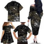 Collingwood Magpies Family Matching Off The Shoulder Long Sleeve Dress and Hawaiian Shirt Urban Graffiti Street Art - Bold Abstract Spray Paint
