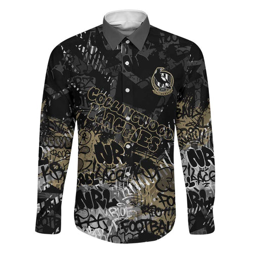 Collingwood Magpies Family Matching Off The Shoulder Long Sleeve Dress and Hawaiian Shirt Urban Graffiti Street Art - Bold Abstract Spray Paint