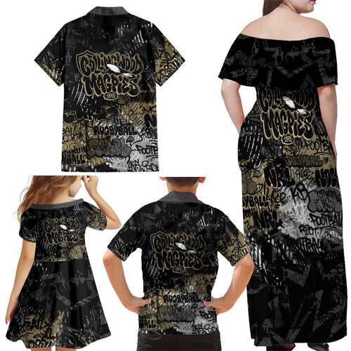 Collingwood Magpies Family Matching Off Shoulder Maxi Dress and Hawaiian Shirt Urban Graffiti Street Art - Bold Abstract Spray Paint