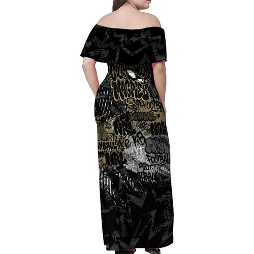 Collingwood Magpies Family Matching Off Shoulder Maxi Dress and Hawaiian Shirt Urban Graffiti Street Art - Bold Abstract Spray Paint