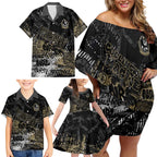 Collingwood Magpies Family Matching Off Shoulder Short Dress and Hawaiian Shirt Urban Graffiti Street Art - Bold Abstract Spray Paint