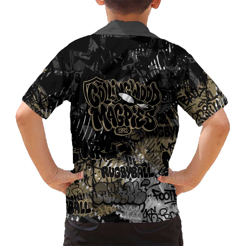 Collingwood Magpies Family Matching Off Shoulder Short Dress and Hawaiian Shirt Urban Graffiti Street Art - Bold Abstract Spray Paint