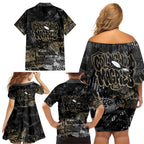 Collingwood Magpies Family Matching Off Shoulder Short Dress and Hawaiian Shirt Urban Graffiti Street Art - Bold Abstract Spray Paint