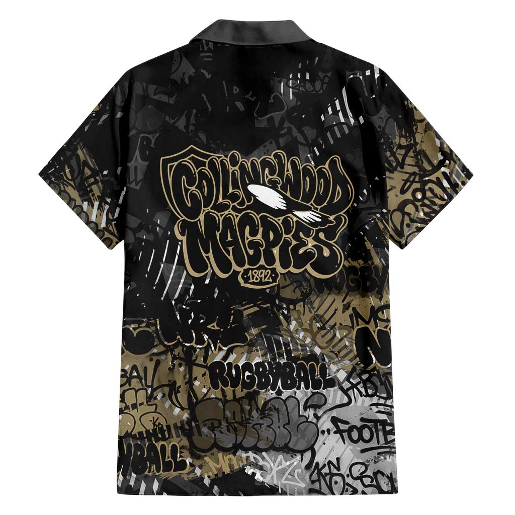 Collingwood Magpies Family Matching Off Shoulder Short Dress and Hawaiian Shirt Urban Graffiti Street Art - Bold Abstract Spray Paint