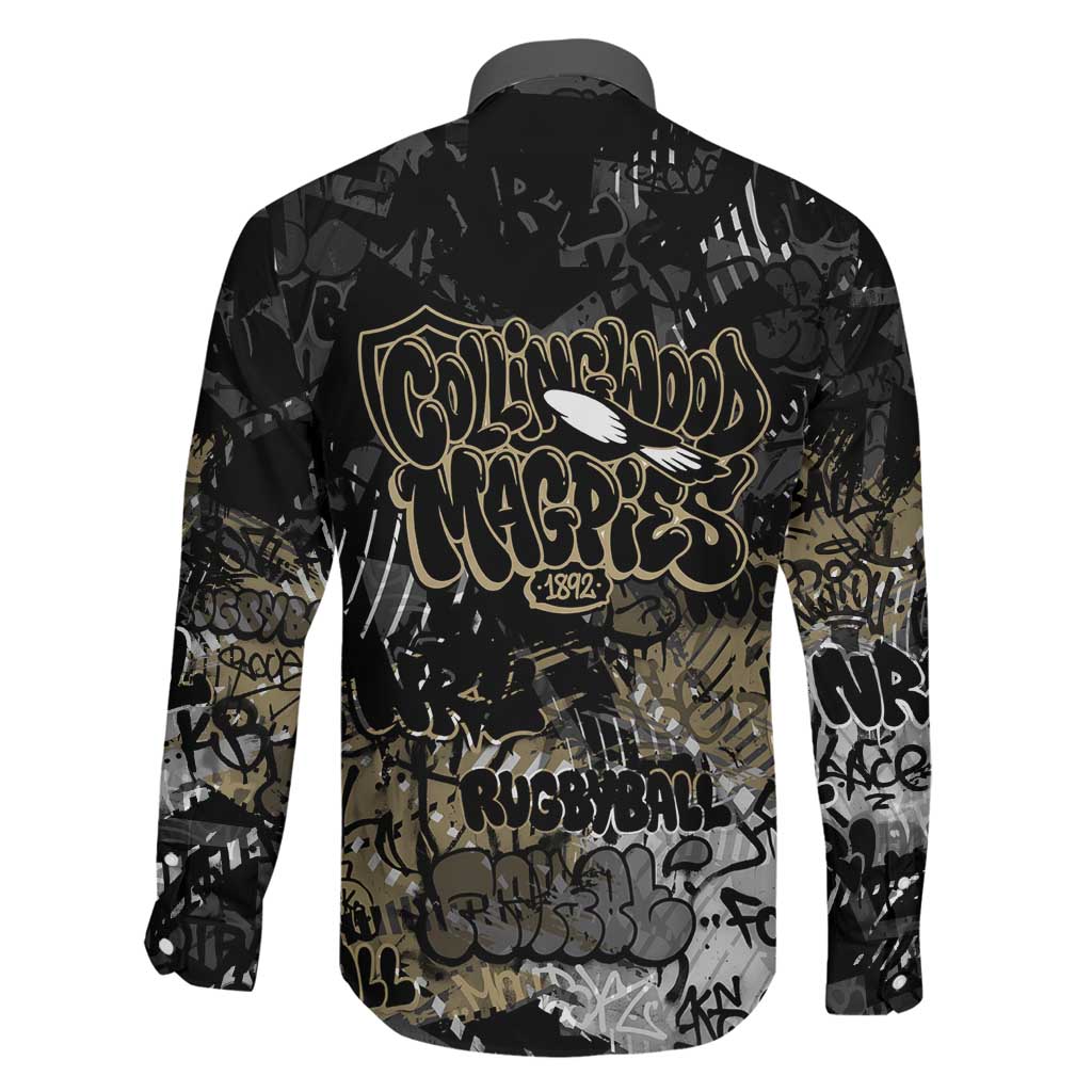 Collingwood Magpies Family Matching Off Shoulder Short Dress and Hawaiian Shirt Urban Graffiti Street Art - Bold Abstract Spray Paint