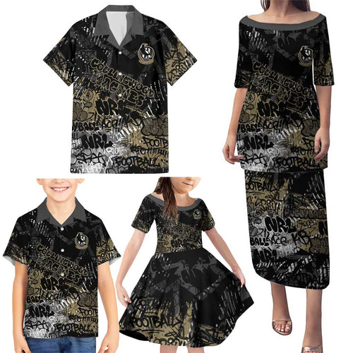 Collingwood Magpies Family Matching Puletasi and Hawaiian Shirt Urban Graffiti Street Art - Bold Abstract Spray Paint