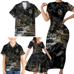 Collingwood Magpies Family Matching Short Sleeve Bodycon Dress and Hawaiian Shirt Urban Graffiti Street Art - Bold Abstract Spray Paint