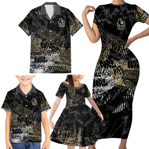 Collingwood Magpies Family Matching Short Sleeve Bodycon Dress and Hawaiian Shirt Urban Graffiti Street Art - Bold Abstract Spray Paint